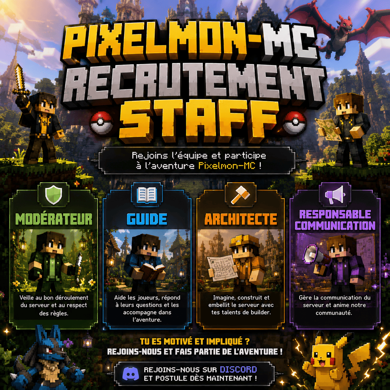 🎮 RECRUTEMENT STAFF – PIXELMON-MC 🎮